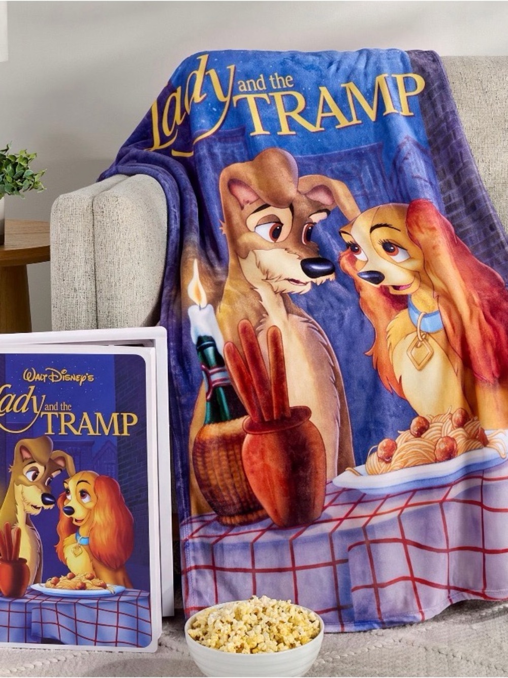 Lady and the Tramp Plush Throw Blanket in VHS case - NWT unsealed